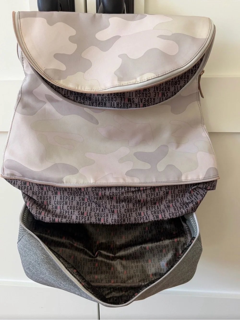 Stella & Dot Soft Camo Backpack in Light Gray and Stone